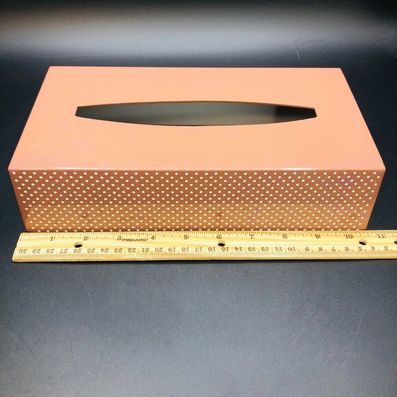 60s Polka Dots Pastel Brown Tissue Box Cover Midcentury Bathroom Utility Decor - Picture 6 of 10
